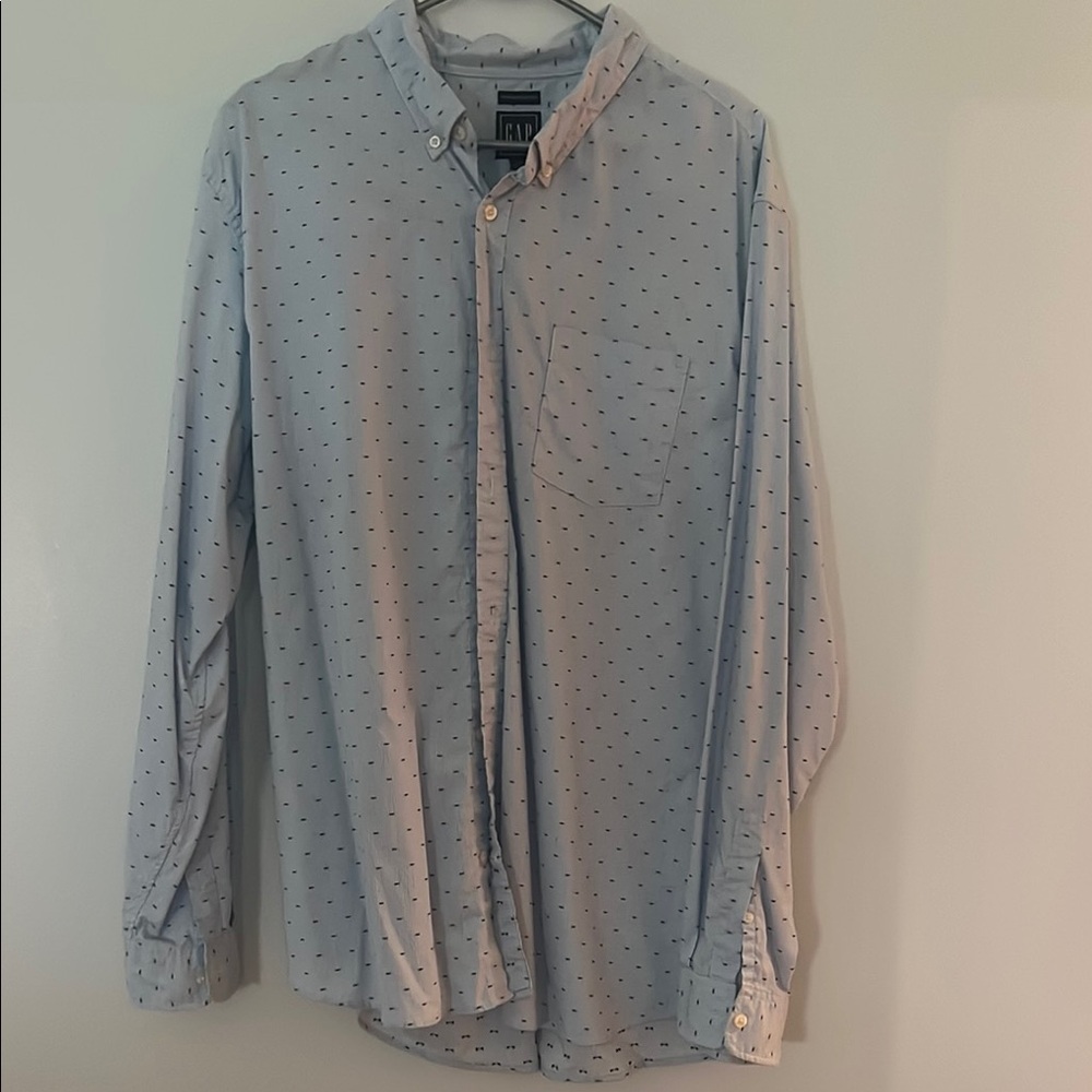 GAP Men's Blue Patterned Shirt XXL Standard Fit Stretch Button Down Shirt
